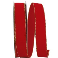1.5 Inch Red Velvet Wired Ribbon With Gold Edges, 50 Yard Spool (1 Spool) SALE ITEM